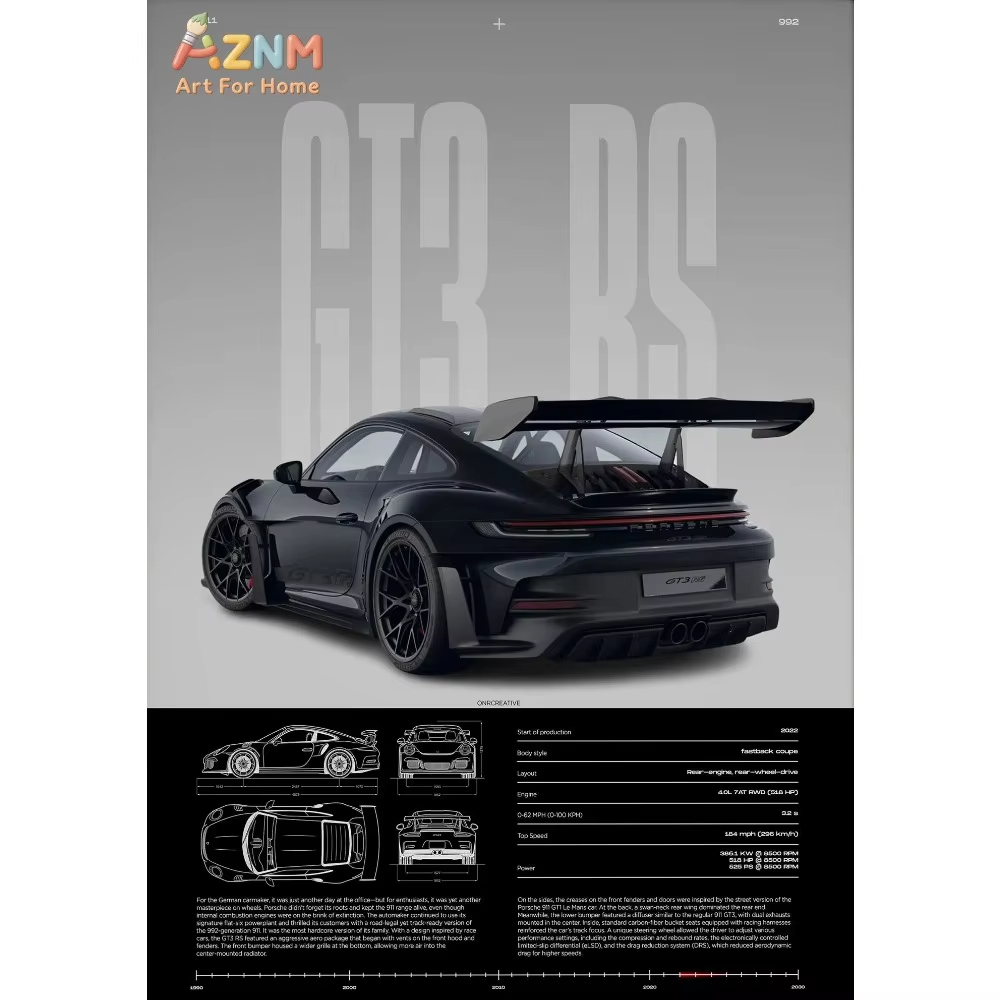 1pc Minimalist 911 GT3-RS 718  - Interior Design Drawing recension och pris
