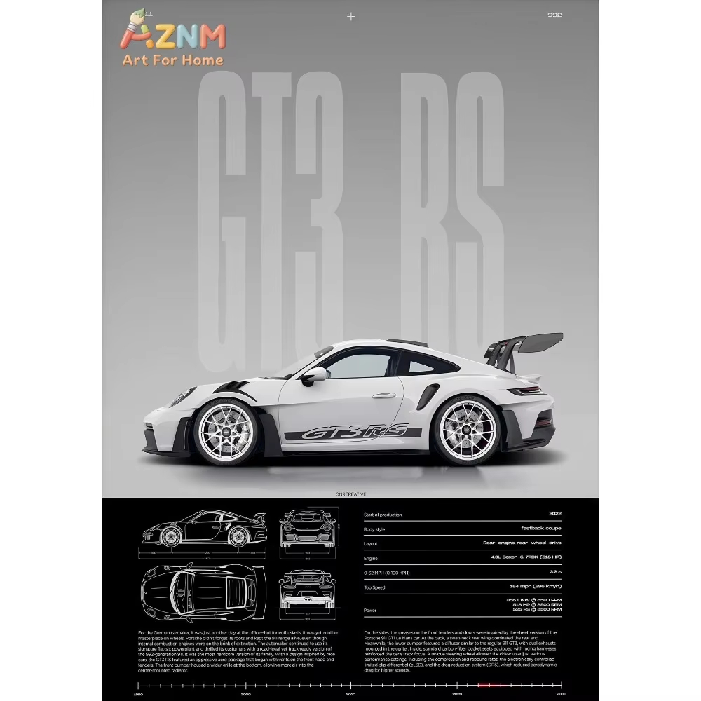 1pc Minimalist 911 GT3-RS 718  - Interior Design Drawing recension och pris