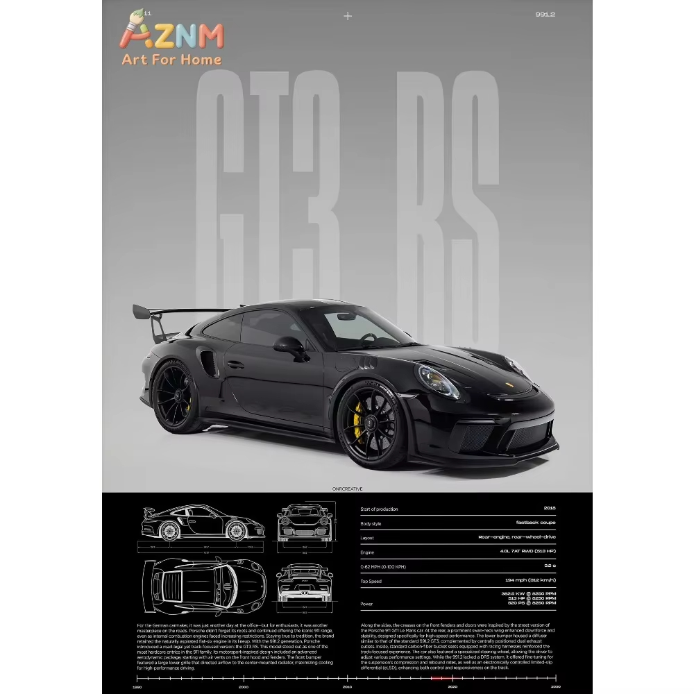1pc Minimalist 911 GT3-RS 718  - Interior Design Drawing recension och pris