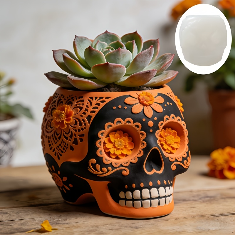 Flower relief skull succulent  - Ceramic Candle Vessel recension och pris