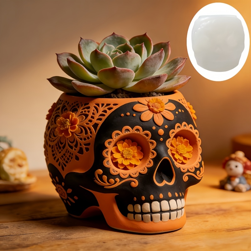 Flower relief skull succulent  - Ceramic Candle Vessel recension och pris