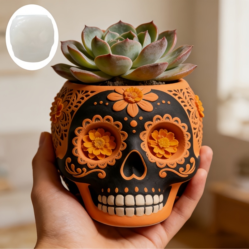 Flower relief skull succulent  - Ceramic Candle Vessel recension och pris