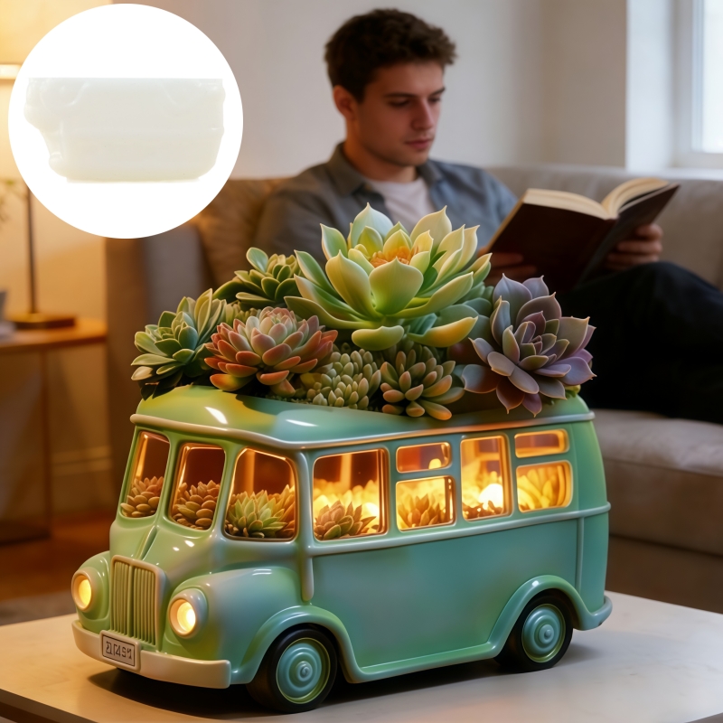 Bus succulent plant flowerpot  - Ceramic Candle Vessel recension och pris