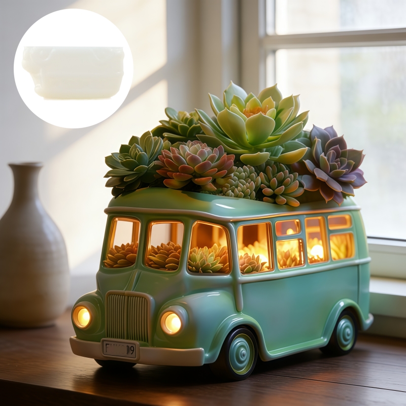 Bus succulent plant flowerpot  - Ceramic Candle Vessel recension och pris